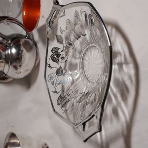 Viking glass by Silver City Flanders silver inlay tidbit tray bowl art deco era
